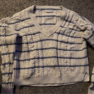 Aeropostale Gray and Blue V-Neck Sweater